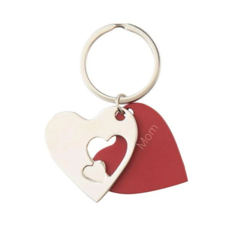 Layered Red and Silver Hearts Keychain with Custom Engraving