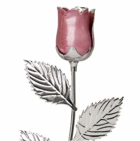 Silver Plated Pink Engraved Rose