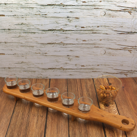 Wooden Shot Sampler Tray with 6 Glasses