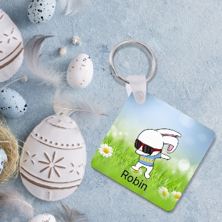 Cool Bunny Square Keychain 2