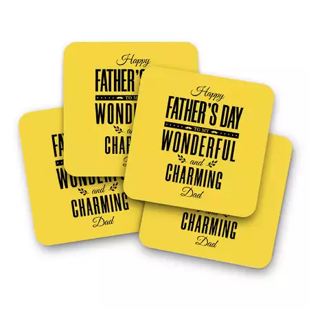 Father's Day Set of Yellow Coasters 4pcs buy at ThingsEngraved Canada