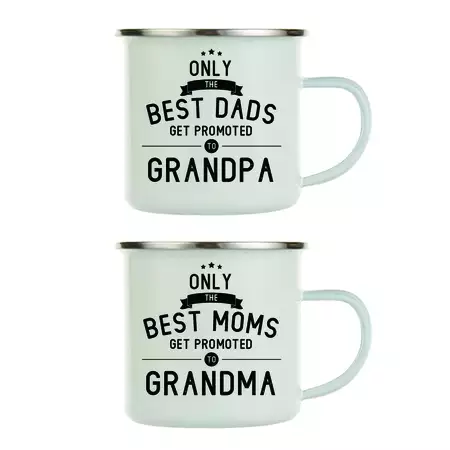 Grandparents Baby Announcement Enamel Mugs Set buy at ThingsEngraved Canada