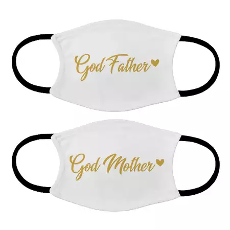 Set of 2 Adult Masks for Godparents with Heart