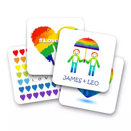 Pride Collection Set of 4 Coasters for a Gay Couple with Custom Names