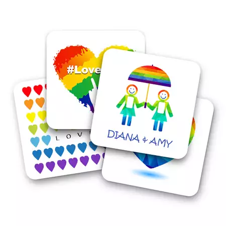 Pride Collection Set of 4 Coasters for a Lesbian Couple with Custom Names buy at ThingsEngraved Canada