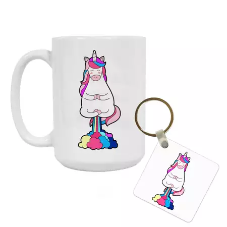 Farting Unicorn Set Mug and Keychain