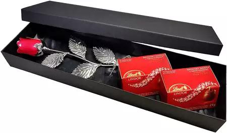 Silver Plated Red Rose with Custom Engraving and Lindt Chocolates buy at ThingsEngraved Canada