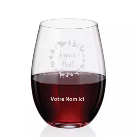 Joyeux Noël Stemless Wine glass buy at ThingsEngraved Canada
