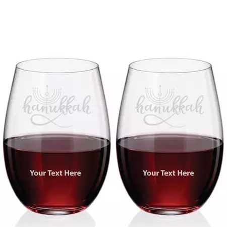 Hanukkah Stemless Wine Glass