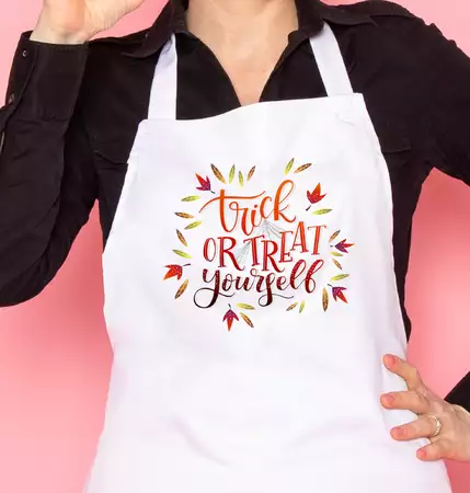 Trick or Treat Yourself White Apron buy at ThingsEngraved Canada