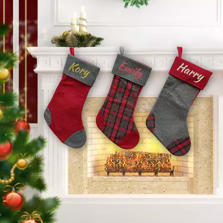 Red and Grey Christmas Stockings - Set of 3