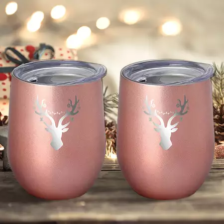 Christmas Reindeer Swig Stemless Wine Cup- Set of 2