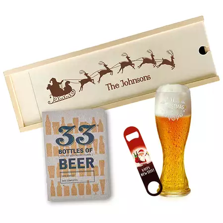 Christmas Set - Bottle Opener, Beer Pilsner , Custom Wooden Box, Beer-Tasting Journal