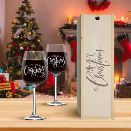 Christmas Wine Box Set with 2 Wine Glasses buy at ThingsEngraved Canada