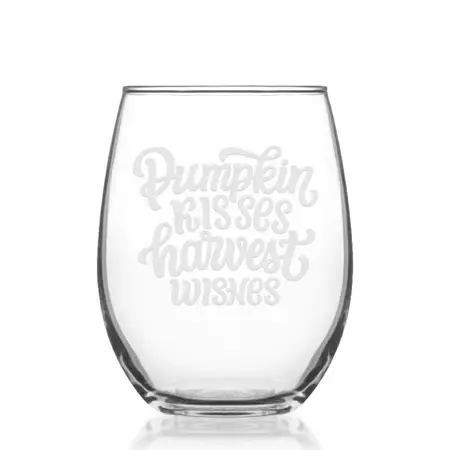 Pumpkin Kiss Stemless Wine Glasses