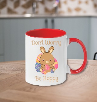 Don't Worry, Be Hoppy Ceramic Mug 11 oz Red Handle
