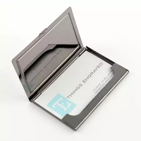 Engravable Gunmetal Grey and Silver  Card  Case