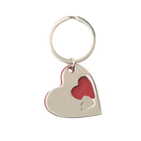 Layered Red and Silver Hearts Keychain with Custom Engraving