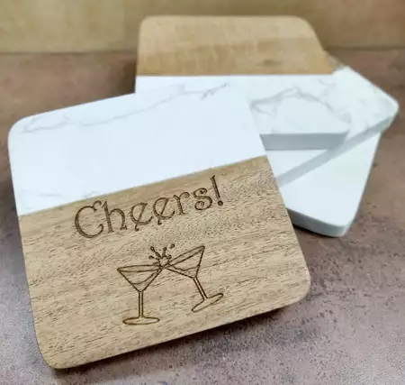 Marble and Wood Coasters with Custom Engraving