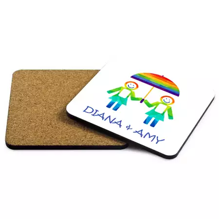 Pride Collection Set of 4 Coasters for a Lesbian Couple with Custom Names