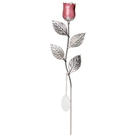 Silver Plated Pink Engraved Rose