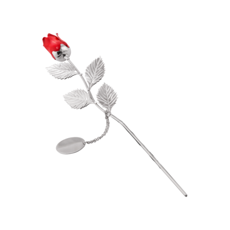 Silver Plated Red Rose with Custom Engraved Tag
