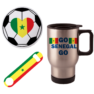 Go Senegal Go Travel Mug with Ornament and Bottle Opener buy at ThingsEngraved Canada