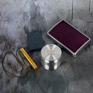 Aluminum Grinder Gift Set with Purple SS Cigarette Case.