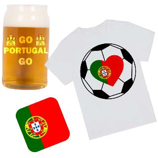 Go Portugal Go T Shirt, Beer Glass, and Square Coaster Set buy at ThingsEngraved Canada