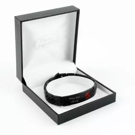 Personalized Medical Black Stainless Steel Men's Bracelet