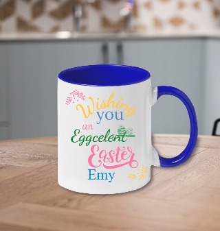 Eggcelent Easter Custom Name Ceramic Mug 11oz Cobalt Handle