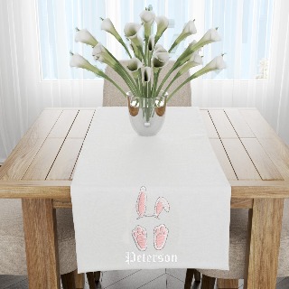 Custom Embroidered Easter Bunny Table Runner - White