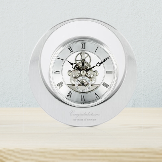 Round silver skeleton clock buy at ThingsEngraved Canada
