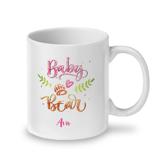 Custom Baby Bear Ceramic Mug - Pink lettering