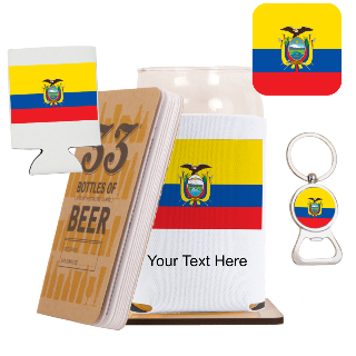 Go Ecuador Go Beer Glass with Cozy, Square Coaster and Key Chain Bottle Opener buy at ThingsEngraved Canada