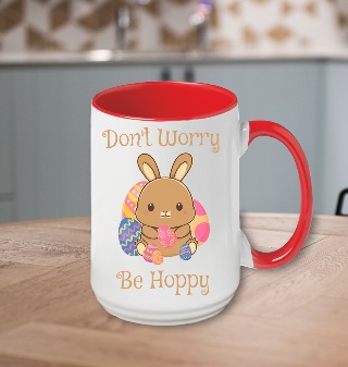 Don't Worry, Be Hoppy Ceramic Mug 15 oz Red Handle