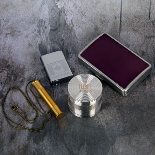 Aluminum Grinder Gift Set with Purple SS Cigarette Case. buy at ThingsEngraved Canada