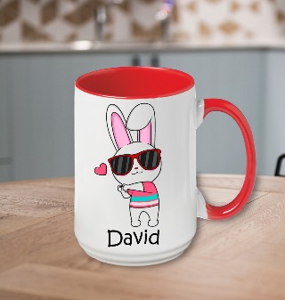 Easter Bunny Ceramic Mug 15 oz 4 Red Handle