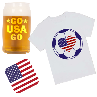 Go USA Go T Shirt, Beer Glass, and Square Coaster Set