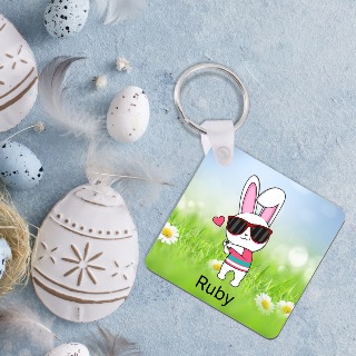 Cool Bunny Square Keychain 4