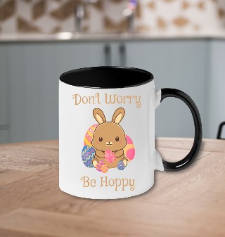 Don't Worry, Be Hoppy Ceramic Mug 11oz Black Handle
