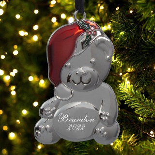 Custom Engraved Christmas Ornament -  Santa Hat Teddy Bear