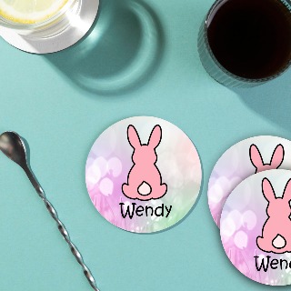 Round Coaster with One Bunny - Pink buy at ThingsEngraved Canada