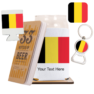 Go Belgium Go Beer Glass with Cozy, Square Coaster and Key Chain Bottle Opener buy at ThingsEngraved Canada