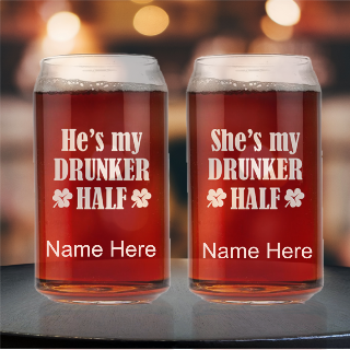 Set of 2 Personalized Glass Beer Cans 16oz