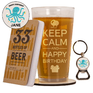 Birthday Gift Set for Beer lover- Beer Testing Book, Classic Beer Pint and Round Coaster with Bottle Opener set buy at ThingsEngraved Canada