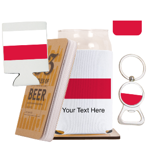 Go Poland Go Beer Glass with Cozy, Square Coaster and Key Chain Bottle Opener