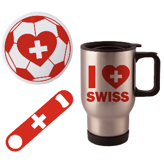 Go Switzerland Go Travel Mug with Ornament and Bottle Opener buy at ThingsEngraved Canada