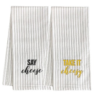 Tea Towels - Set of 2 grey "Take it Cheesy" & "Say Cheese" buy at ThingsEngraved Canada