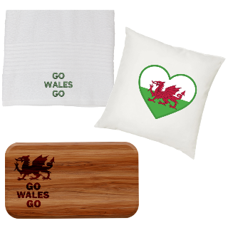 Go Wales Go Towel, Pillow, and Cutting Board Set buy at ThingsEngraved Canada